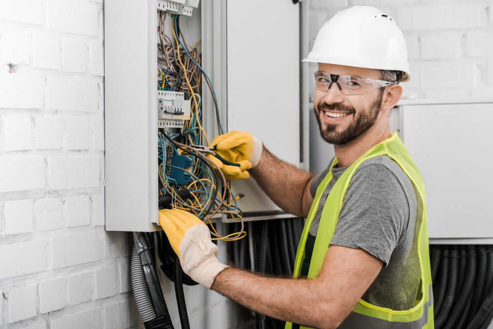 electrician working in large box